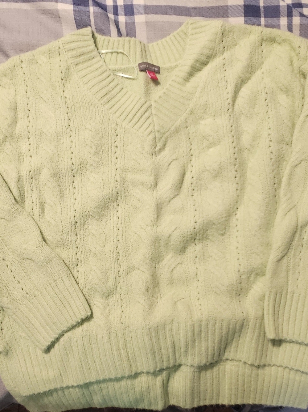 Vince Camuto Women's Light Green Cable-Knit V-Neck Sweater